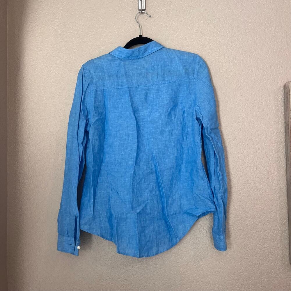 Lilly Pulitzer 100% Linen Blue Button Down Shirt Long Sleeve Medium Collared - Picture 6 of 8